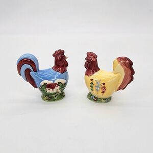 Rooster and Chicken Salt Pepper Shakers Farmhouse Style With A Handpainted Look